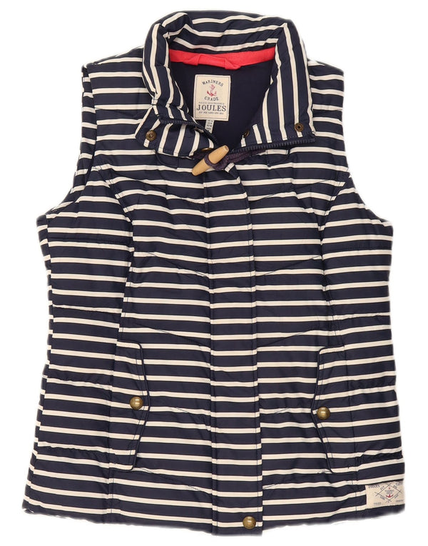 Gilet feminino acolchoado Joules UK 12 médio azul marinho listrado náutico
