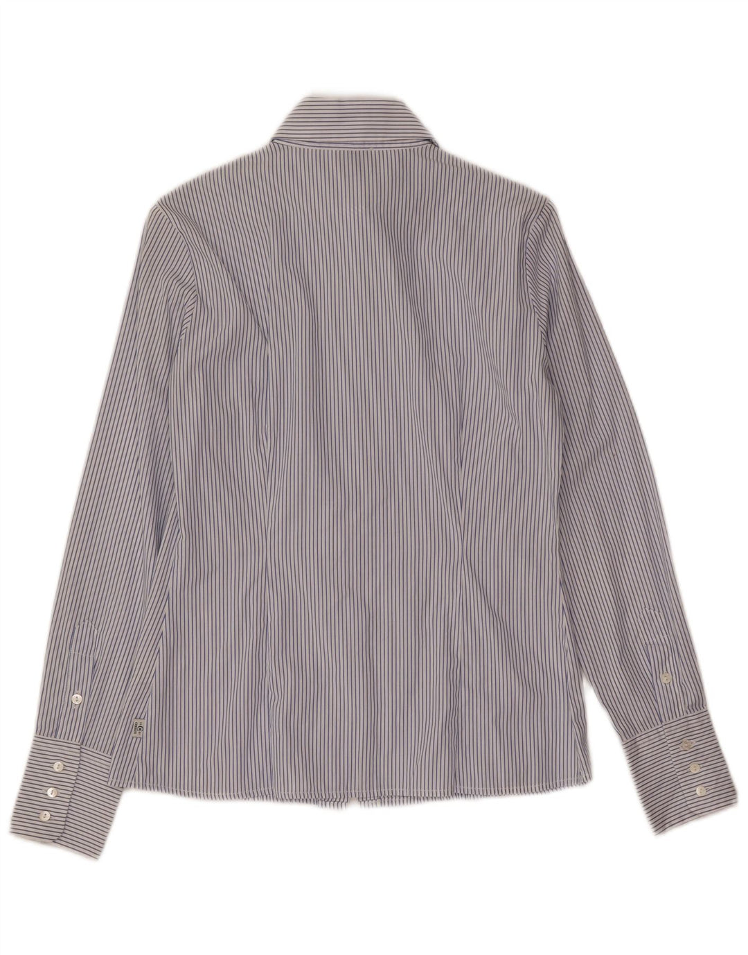 Camisa feminina Cerruti 1881 com babados na frente Reino Unido 10 algodão listrado azul pequeno