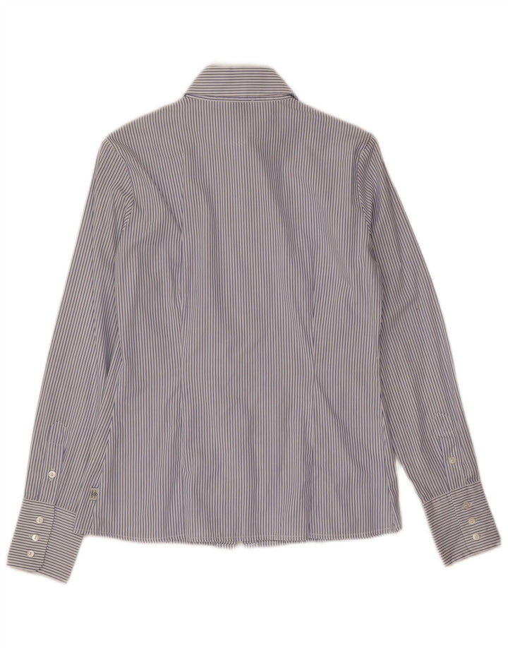 Camisa feminina Cerruti 1881 com babados na frente Reino Unido 10 algodão listrado azul pequeno