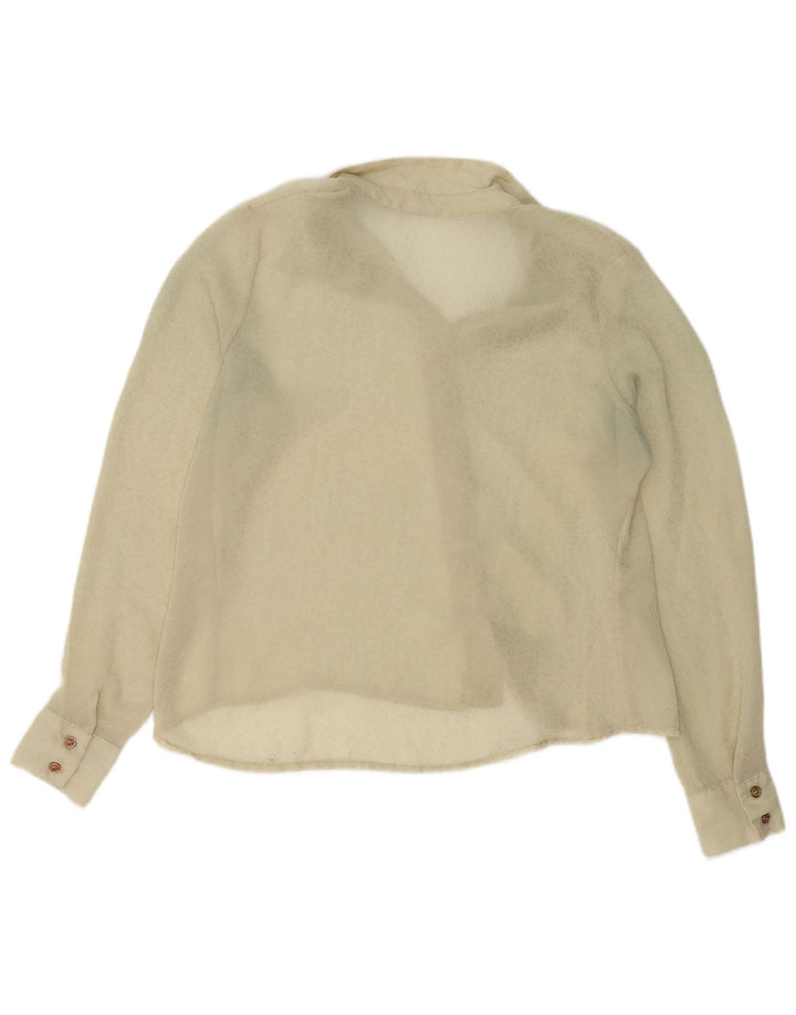 Camisa feminina vintage transparente Reino Unido 14 bege médio