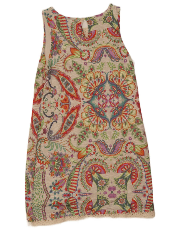 Desigual Vestido feminino sem mangas Shift UK 18 XL Bege Paisley Poliéster