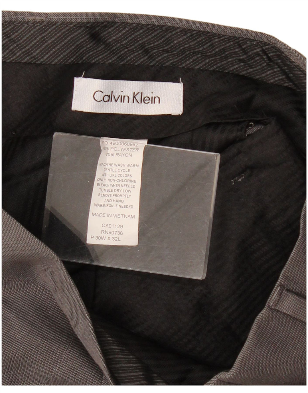 CALVIN KLEIN Calça masculina de terno reto W30 L32 poliéster xadrez cinza