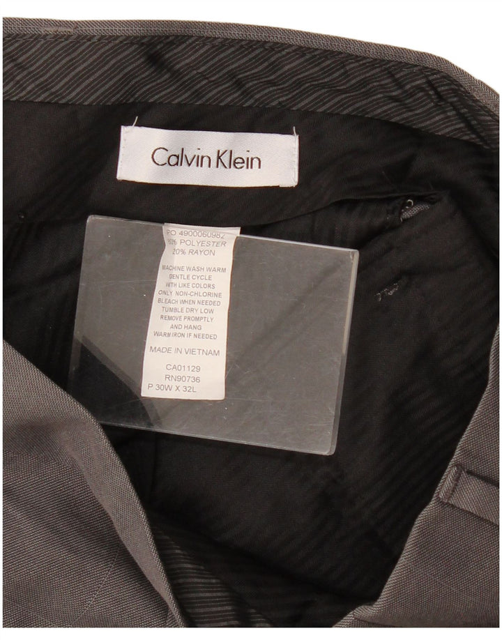 CALVIN KLEIN Calça masculina de terno reto W30 L32 poliéster xadrez cinza