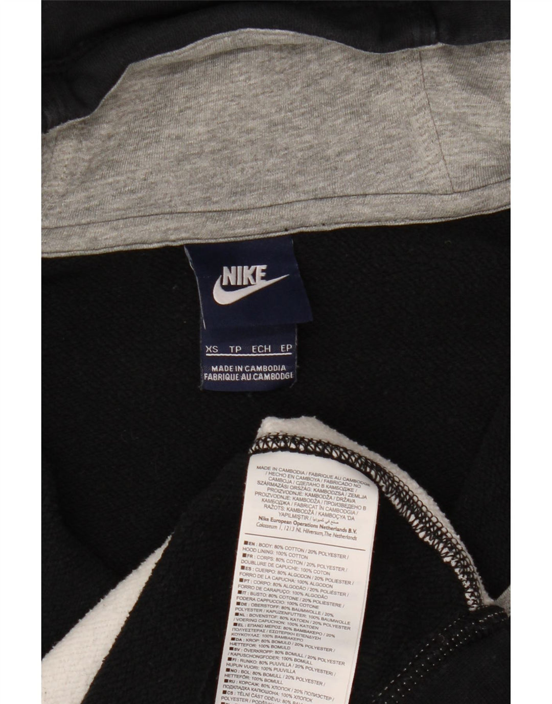 NIKE Mens Graphic Zip Hoodie Sweater XS Black Colourblock Cotton Vintage Nike and Second-Hand Nike from Messina Hembry 