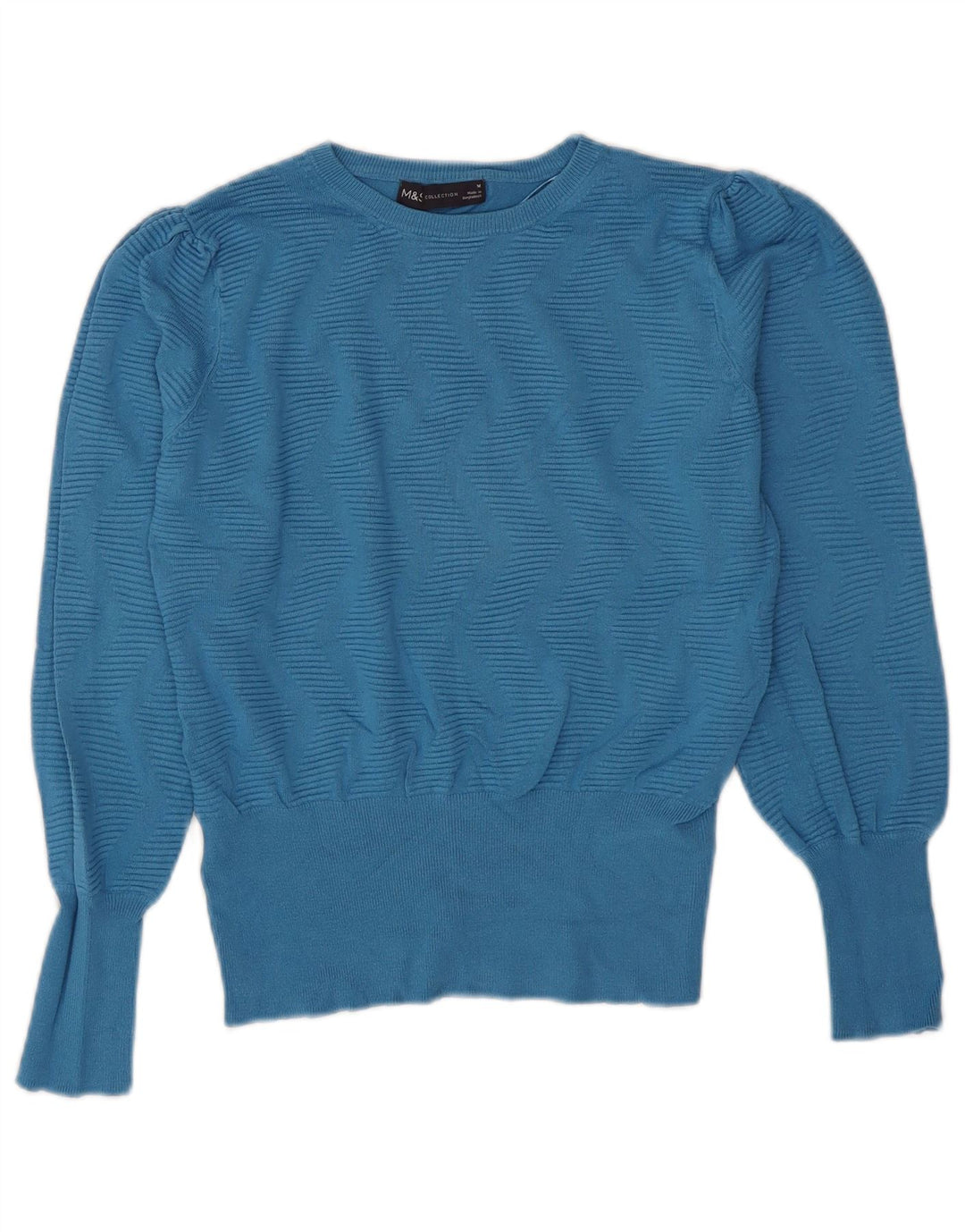 Suéter feminino Marks & Spencer com gola canoa Reino Unido 12 médio azul Chevron