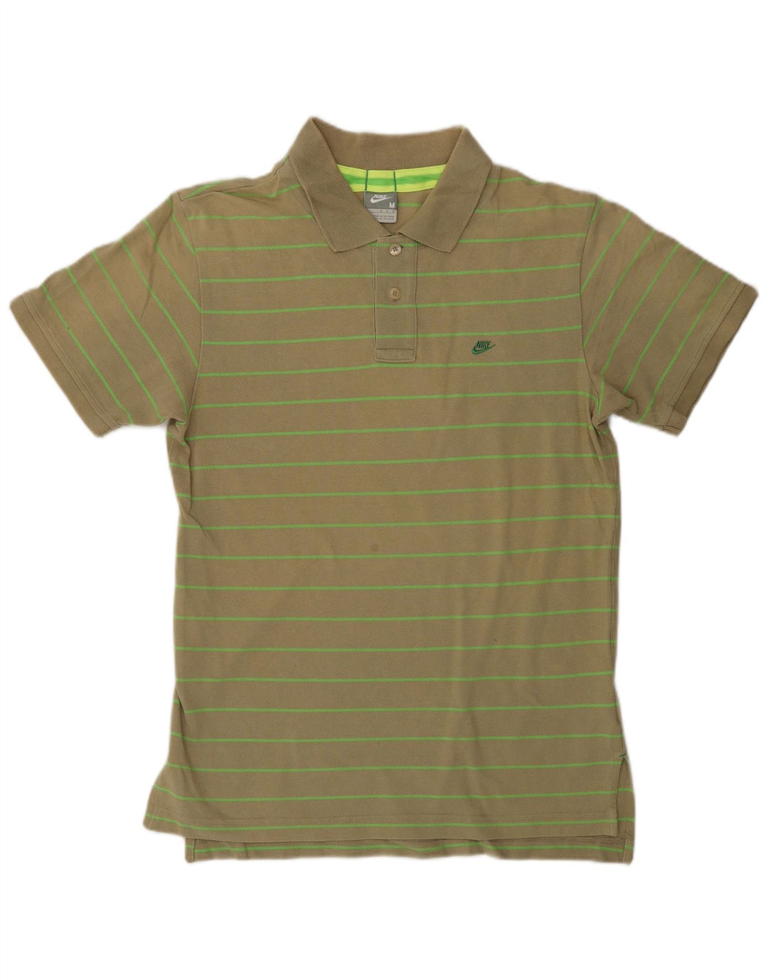 Camisa polo masculina Nike média cáqui listrada de algodão