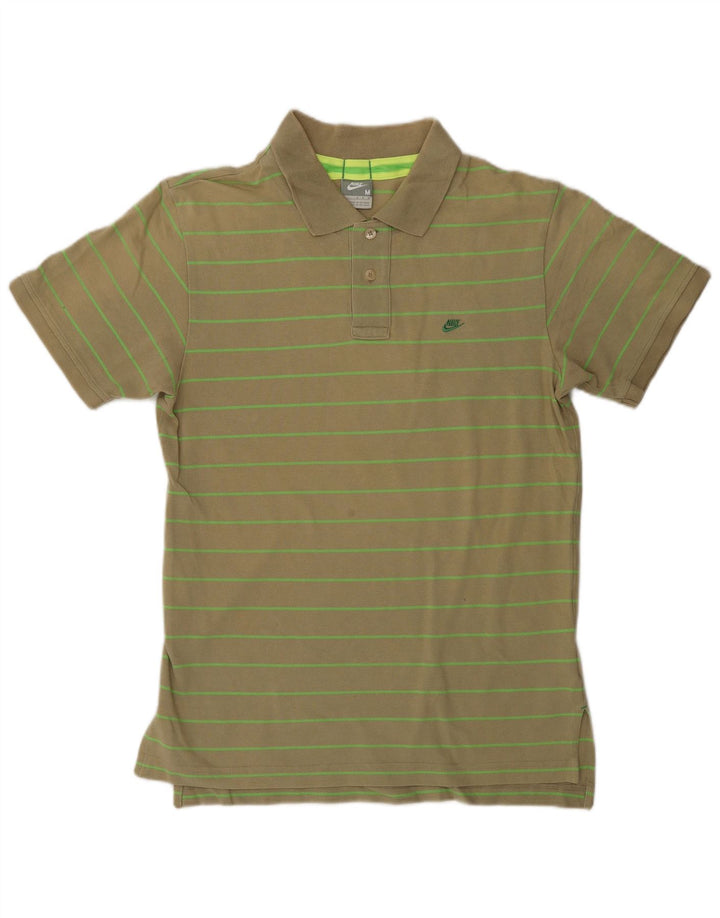 Camisa polo masculina Nike média cáqui listrada de algodão