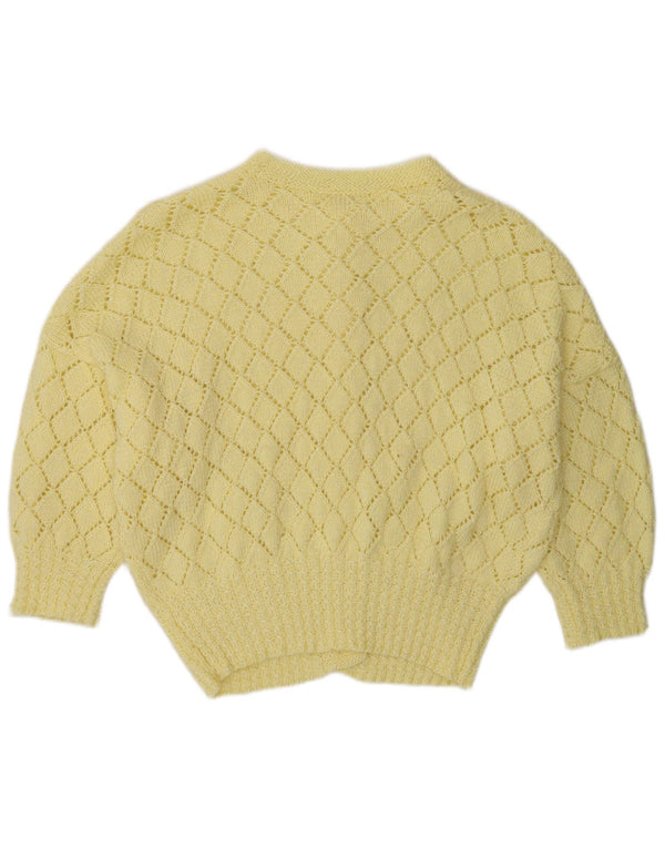 Suéter cardigã feminino vintage manga 3/4 Reino Unido 16 grande amarelo