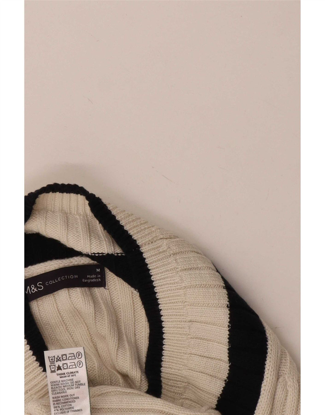 Suéter feminino Marks & Spencer com decote em V Reino Unido 14 bloco colorido branco médio