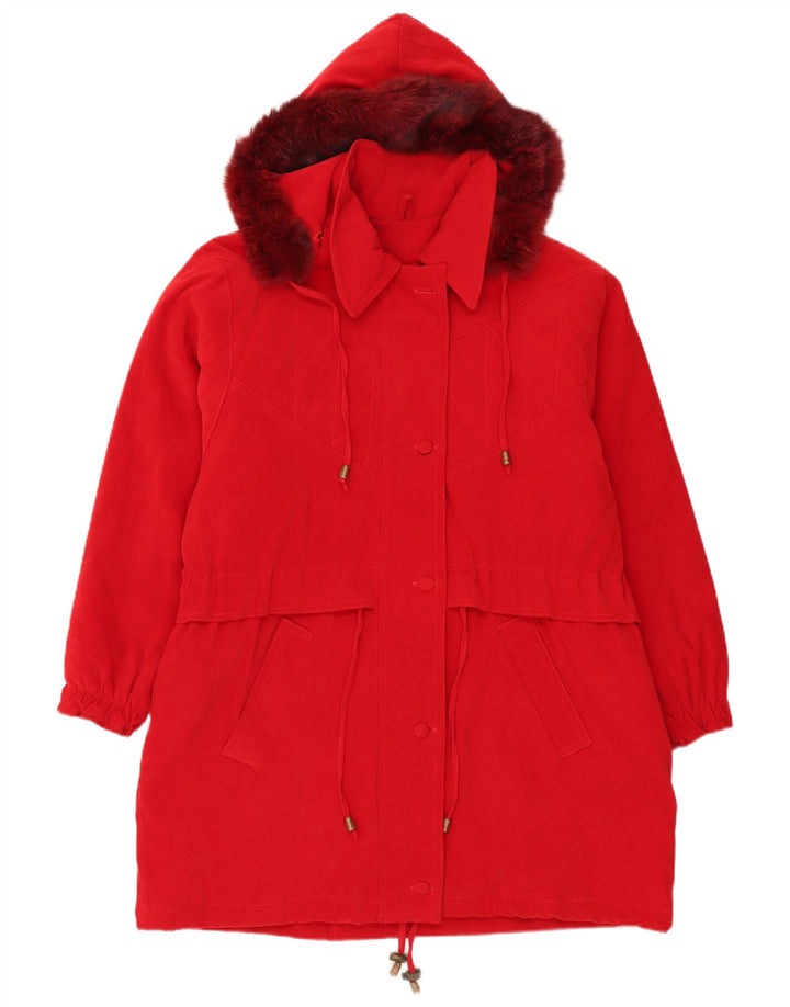 Jaqueta Parka de grandes dimensões com capuz feminino vintage Reino Unido 18 XL poliéster vermelho