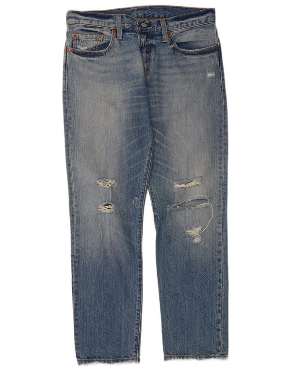 Calça jeans feminina Levi's 501 CT desgastada reta W26 L27 algodão azul