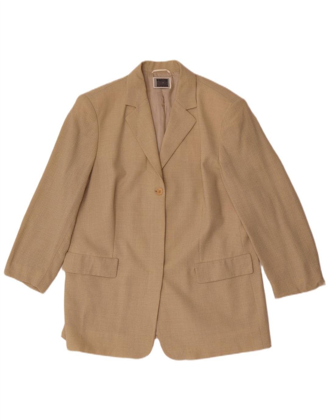 Jaqueta blazer feminina Perte by Krizia com 1 botão Reino Unido 16 grande bege viscose