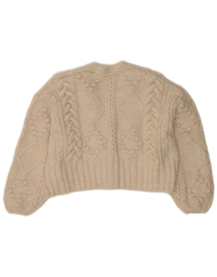 Zara Suéter Cardigan Feminino Crop Oversized Reino Unido 14 Médio Off White Acrílico