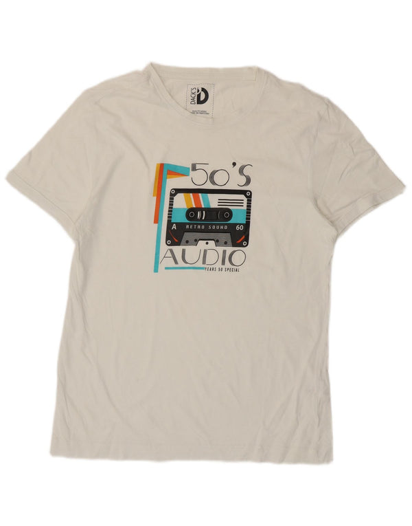Camiseta gráfica masculina Dack's Top grande de algodão branco