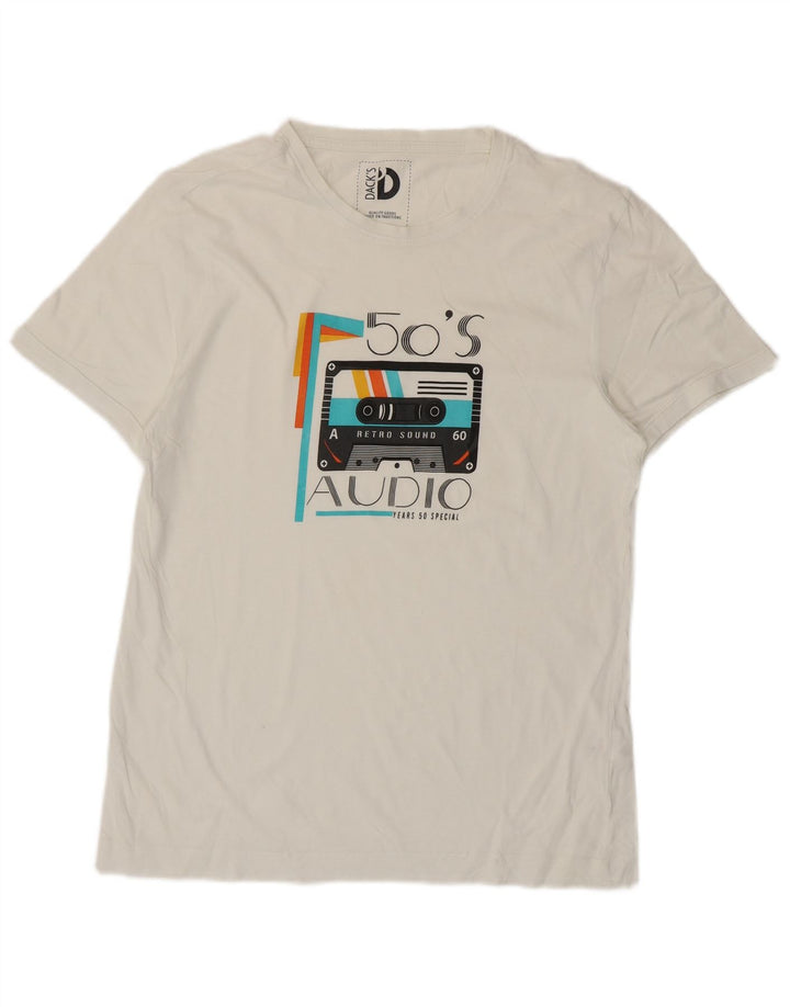Camiseta gráfica masculina Dack's Top grande de algodão branco