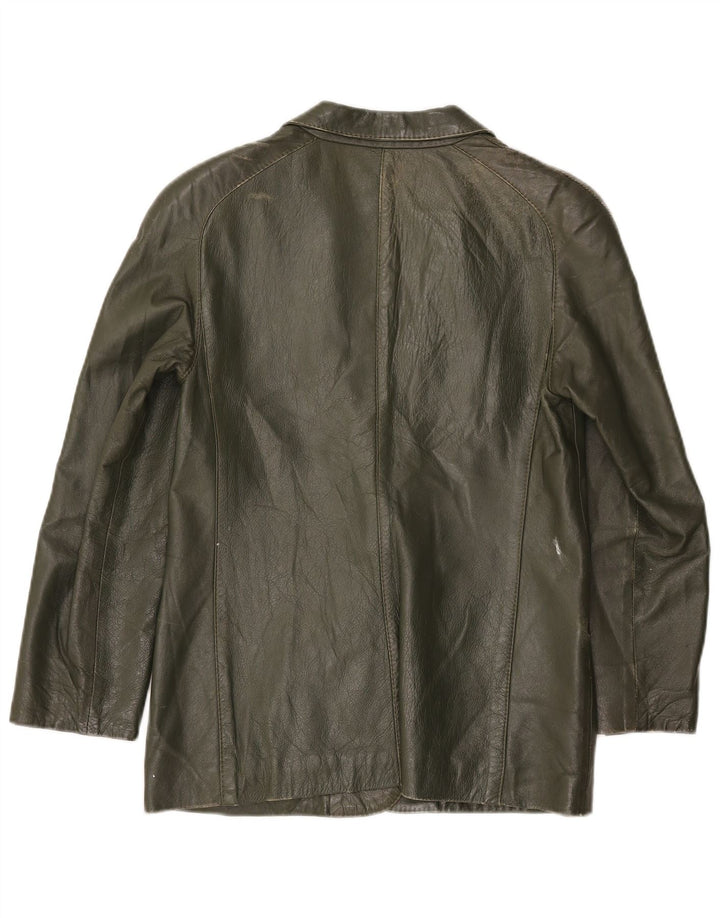 Jaqueta blazer de couro feminina vintage com 1 botão Reino Unido 10 verde pequeno