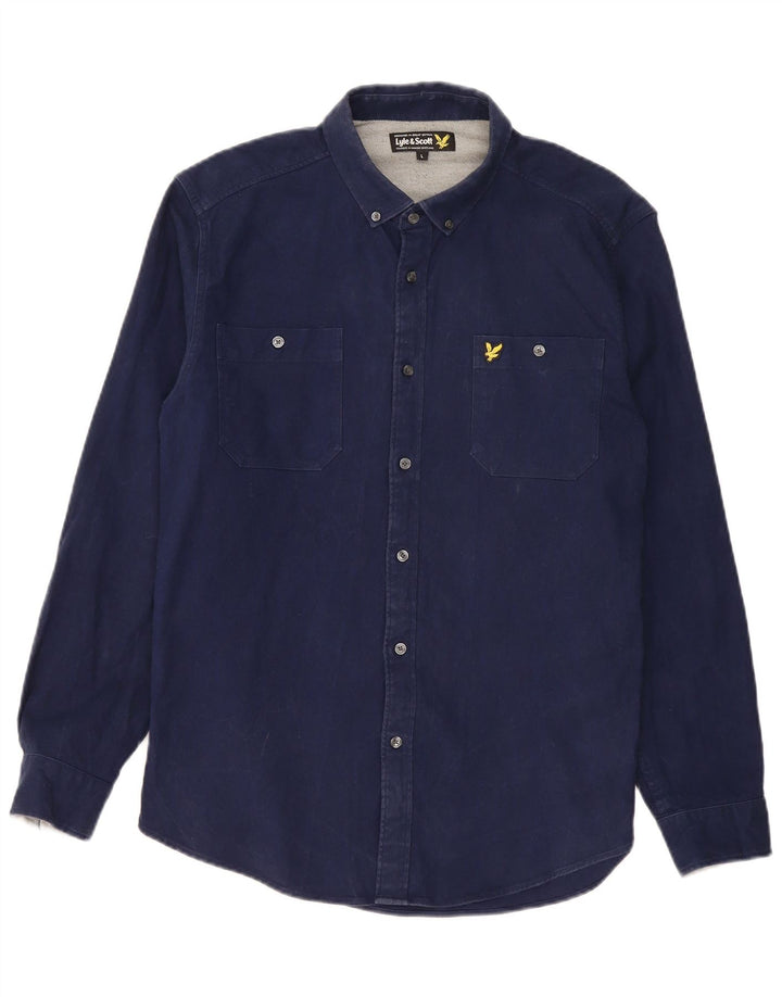 Camisa masculina Lyle & Scott grande algodão azul marinho
