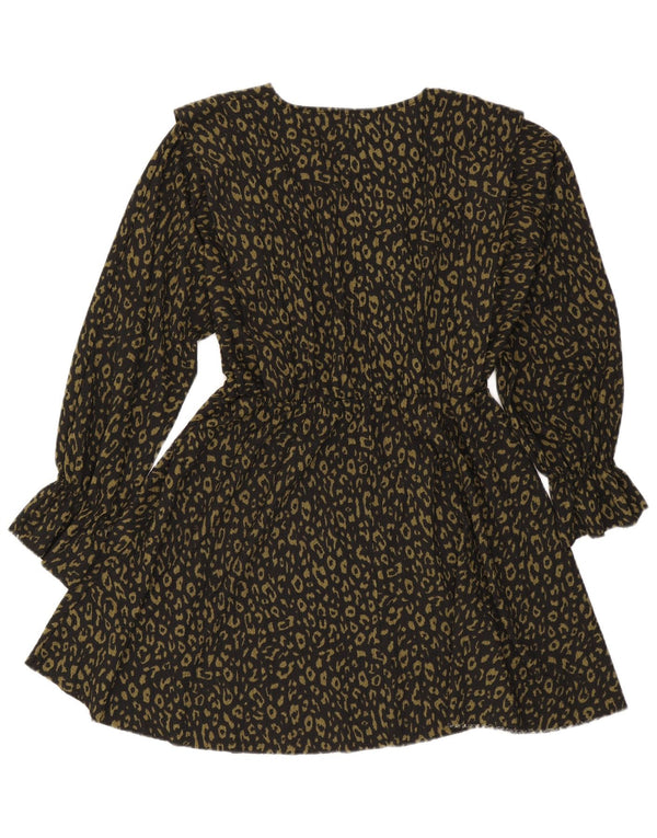 Vestido feminino Zara manga comprida evasê Reino Unido 16 grande preto estampa animal
