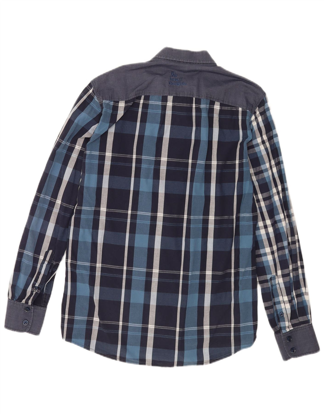 Camisa masculina Desigual média xadrez azul marinho algodão