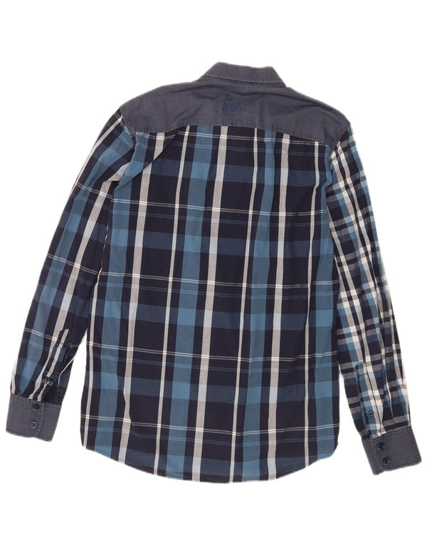Camisa masculina Desigual média xadrez azul marinho algodão