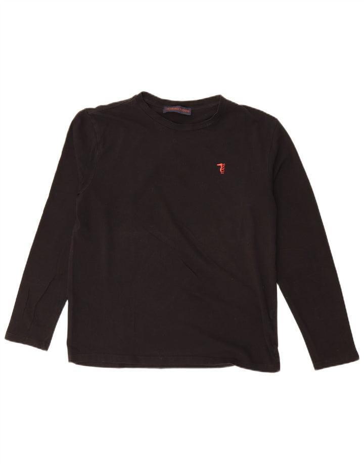 Trussardi Jeans Top feminino manga comprida UK 14 médio algodão preto