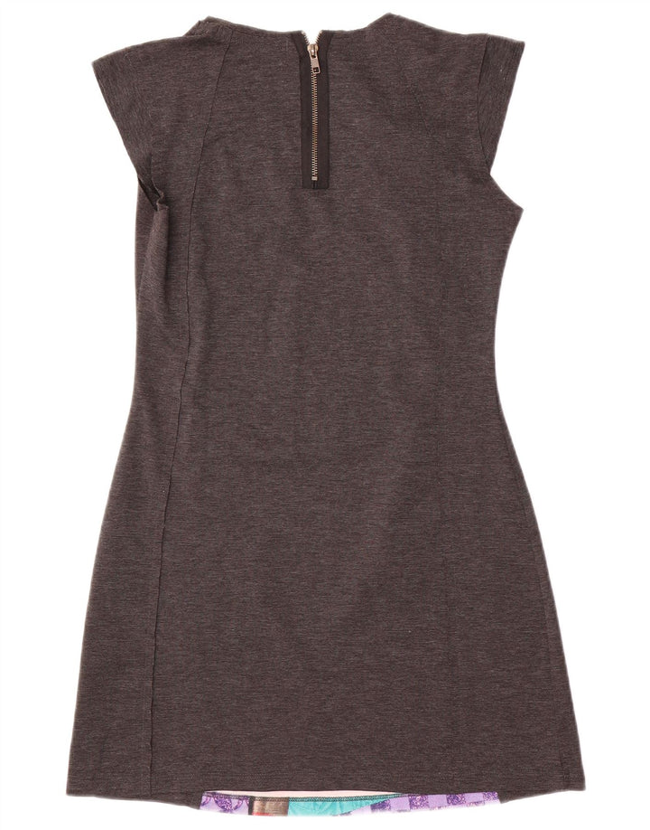 DESIGUAL Vestido feminino com bainha UK 12 patchwork cinza médio