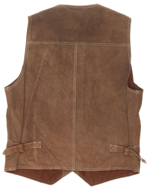 Colete vintage masculino de camurça de couro marrom médio