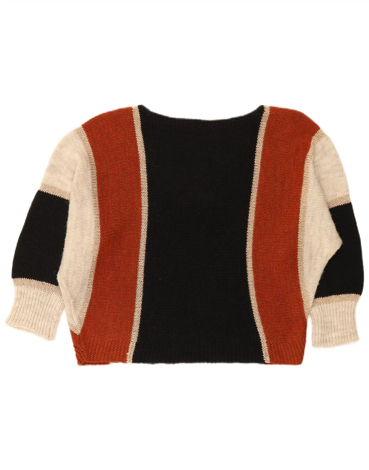 Suéter feminino vintage com gola canoa UK 16 grande multicolorido
