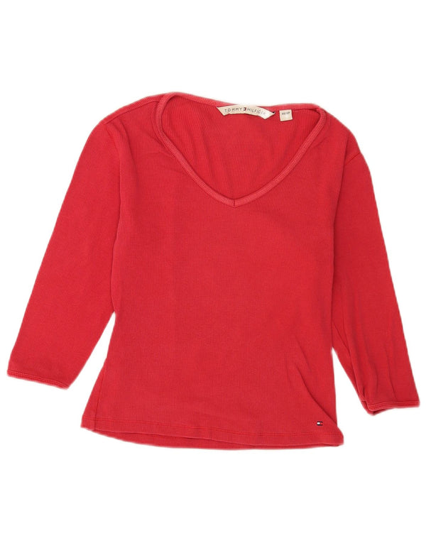 Top cropped feminino Tommy Hilfiger manga 3/4 UK 6 XS vermelho