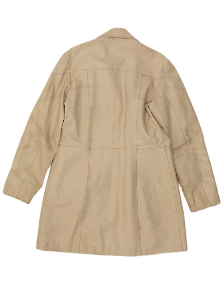 Casaco de couro feminino vintage IT 46 grande bege
