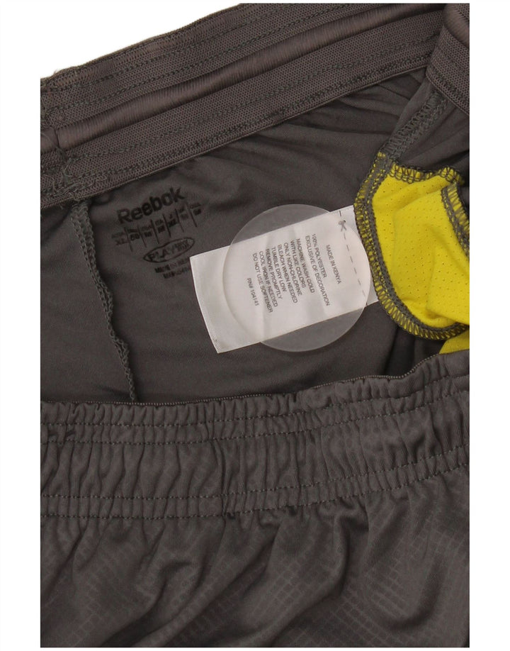 Shorts esportivos masculinos Reebok médio cinza colorblock poliéster