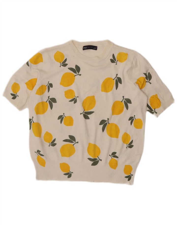 Suéter feminino Marks & Spencer com estampa abstrata e gola canoa Reino Unido 10 Smal