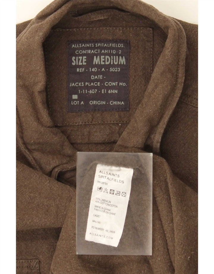 Camisa militar masculina All Saints de linho cáqui médio