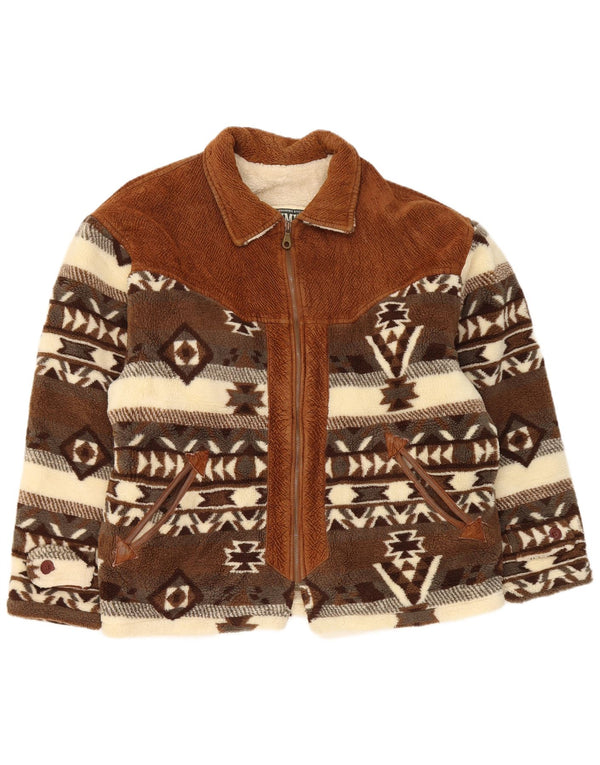 Out Limits Mens Sherpa Loose Fit Fleece Jacket UK 38 Médio Marrom Geométrico
