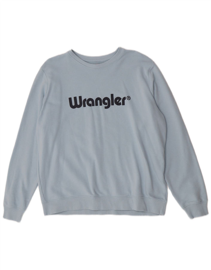 Wrangler moletom gráfico feminino jumper UK 16 grande algodão azul