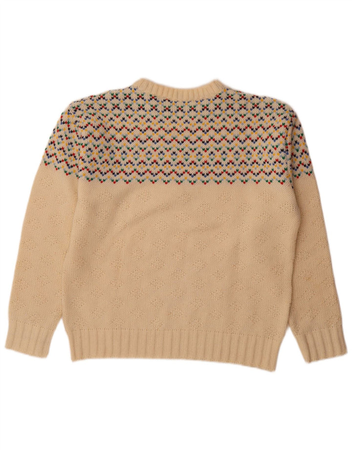 Suéter masculino vintage com gola redonda, médio off white Fair Isle