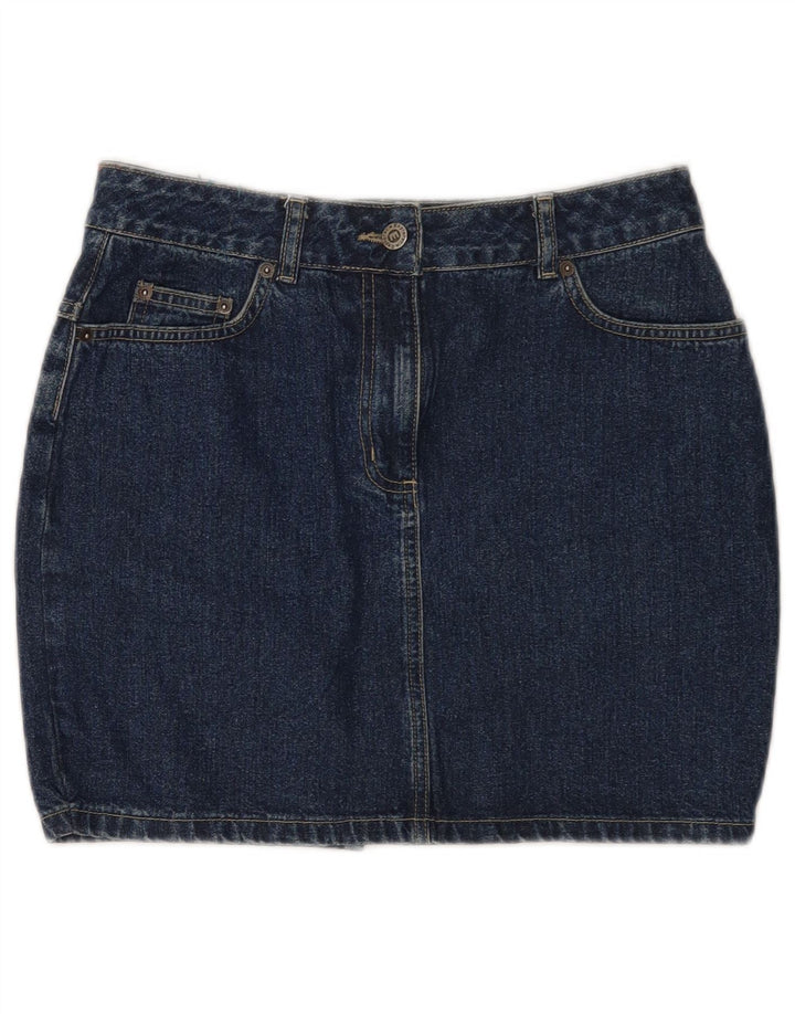 Mini saia jeans feminina Explorer UK 10 pequena W28 algodão azul