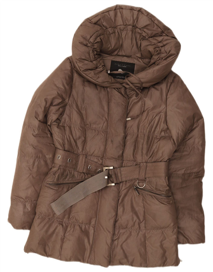 Jaqueta acolchoada feminina Zara UK 8 poliéster marrom pequeno