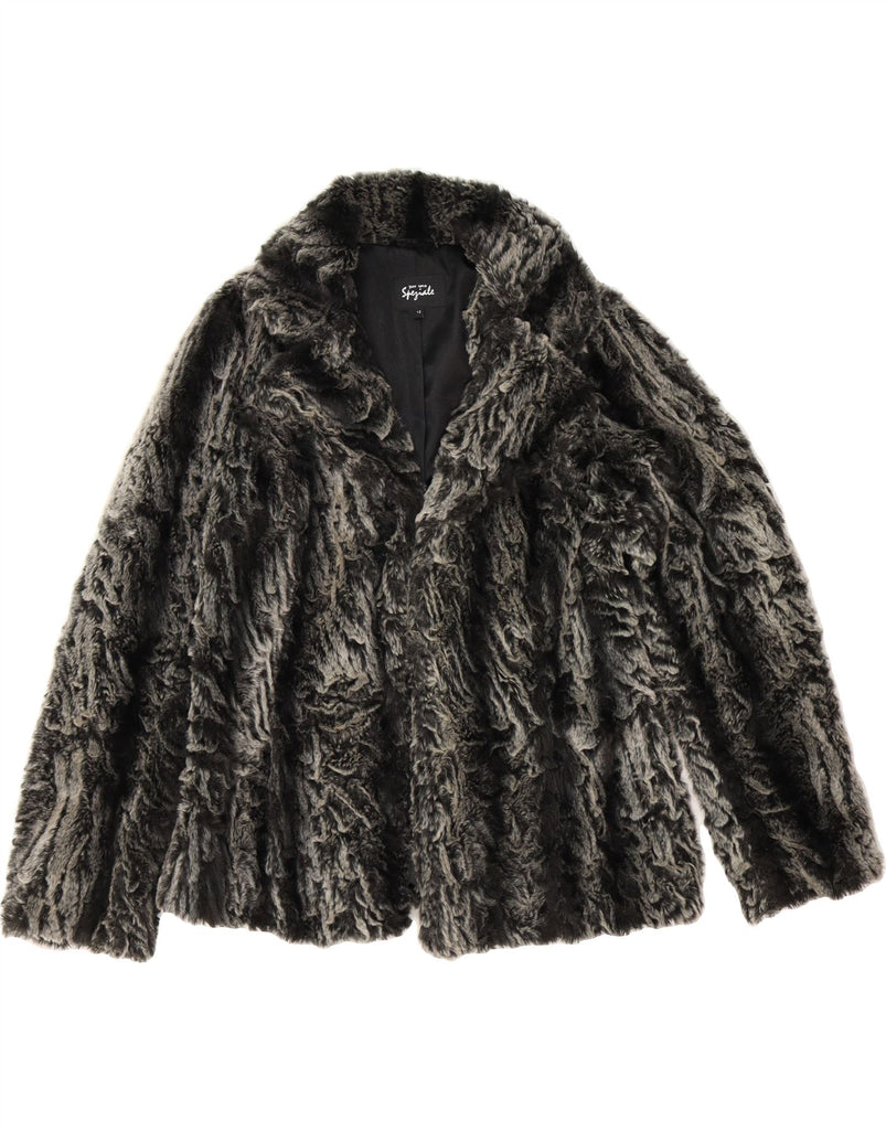 PER UNA Womens Faux Fur Jacket UK 12 Medium Grey Striped Acrylic Vintage Per Una and Second-Hand Per Una from Messina Hembry 