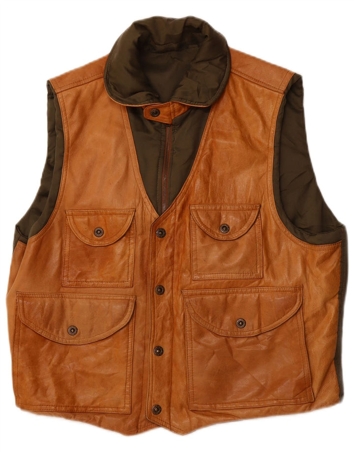 VINTAGE Mens Utility Gilet IT 50 Large Brown Colourblock
