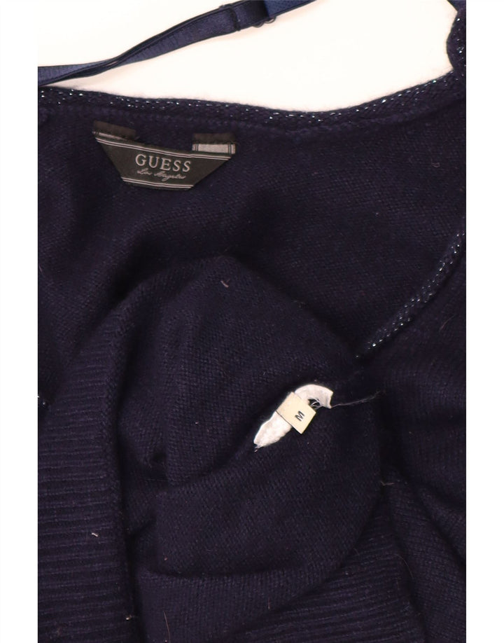 Suéter feminino Guess com gola canoa UK 14 azul marinho médio