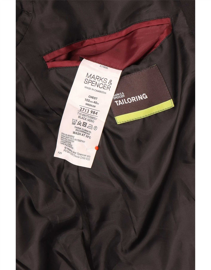 Jaqueta blazer masculina de 2 botões Marks & Spencer Reino Unido 40 poliéster preto médio