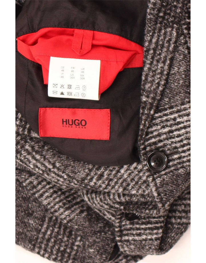 Jaqueta Blazer Masculina Hugo Boss com 2 Botões UE 46 Pequeno Cinza Check Poliacrílico