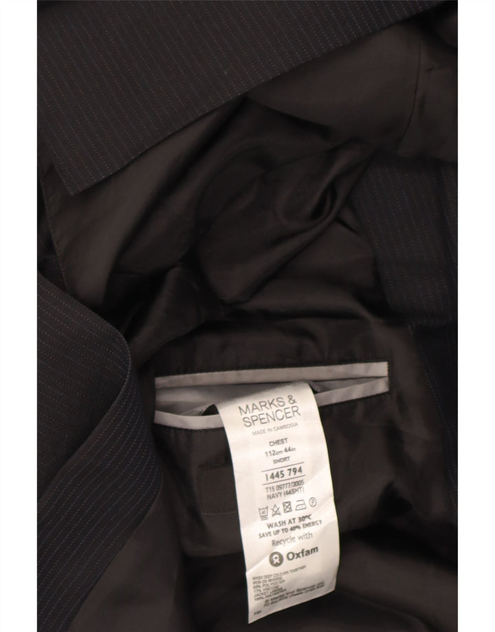 Jaqueta blazer masculina de 3 botões Marks & Spencer Reino Unido 44 XL risca de giz azul marinho