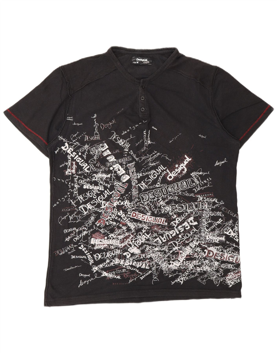 Camiseta gráfica masculina DESIGUAL Top médio algodão preto
