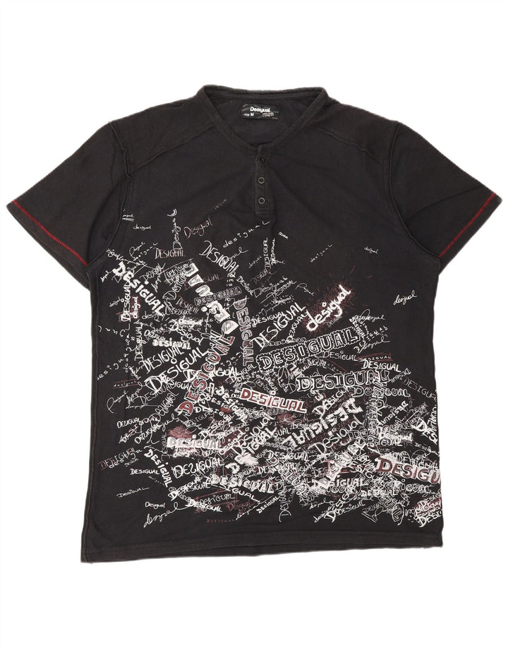 Camiseta gráfica masculina DESIGUAL Top médio algodão preto