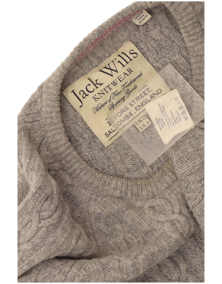 Suéter feminino Jack Wills com gola canoa Reino Unido 12 lã de cordeiro cinza médio