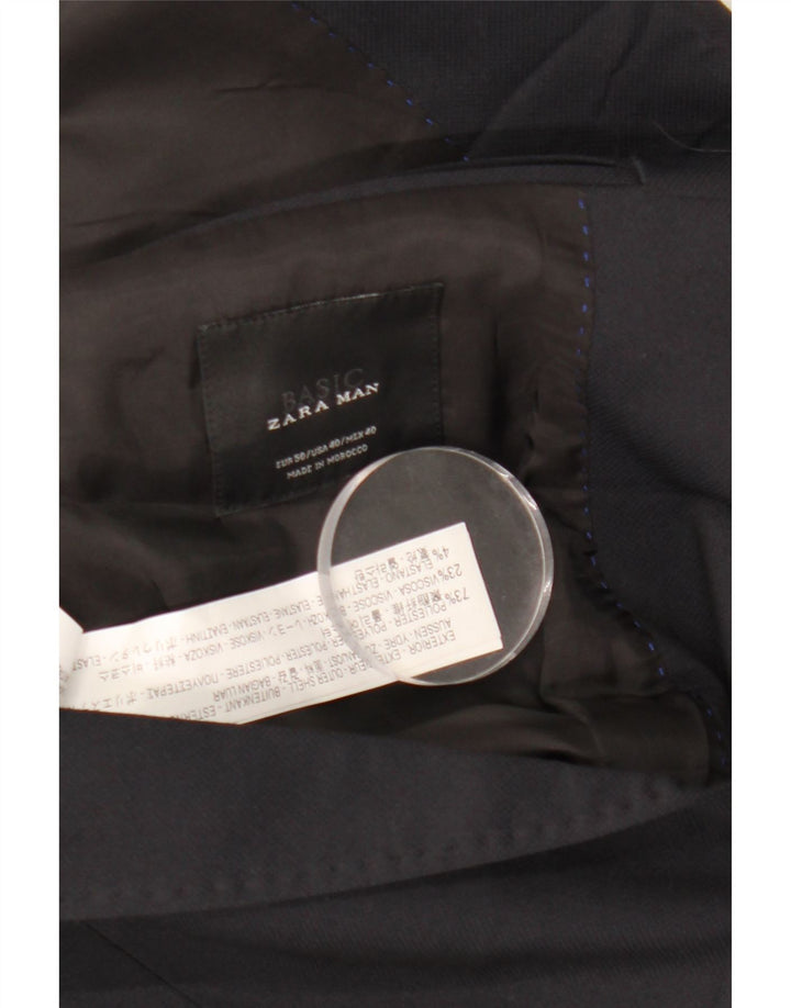 Jaqueta blazer masculina Zara com 2 botões EU 50 poliéster azul marinho médio