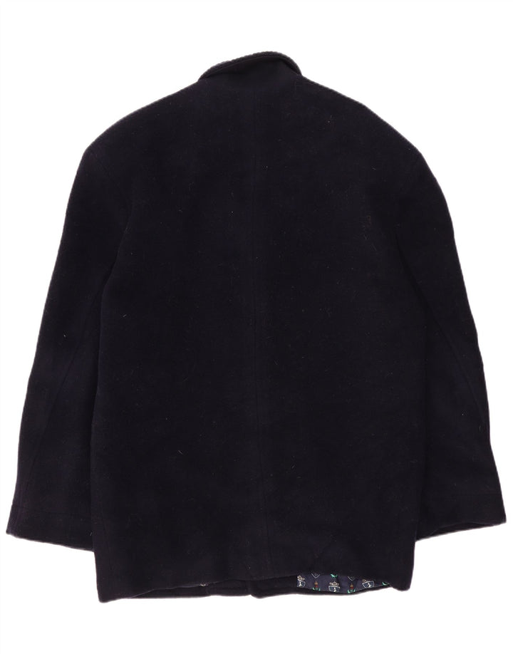 Sobretudo masculino vintage Reino Unido 36 lã virgem azul marinho pequeno