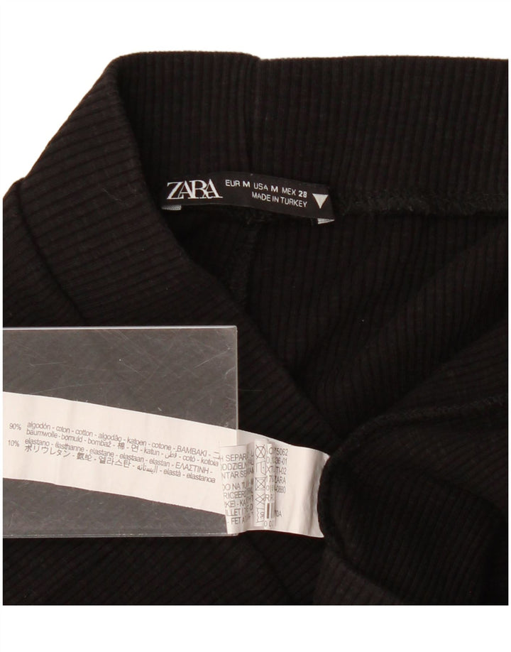 Zara Womens Flare Leggings UK 12 Médio Algodão Preto